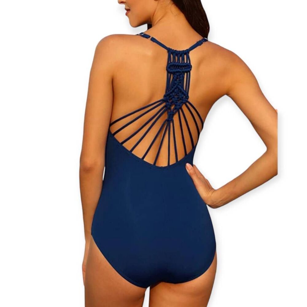 Firpearl Macrame Back Halter One Piece Swimsuit Womens size 16